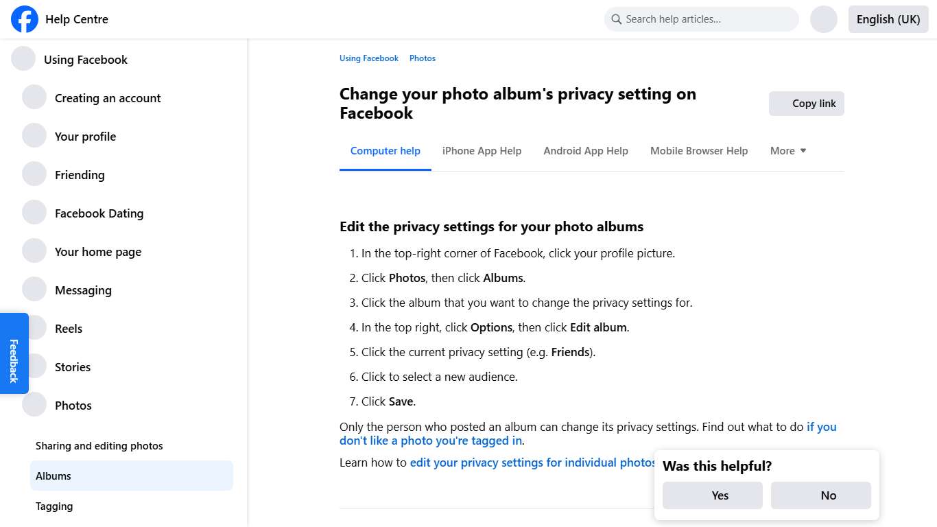 Change your photo album's privacy setting on Facebook Facebook Help Centre